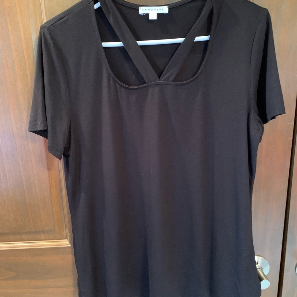 Black top with fun neckline